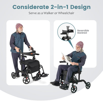 Folding Rollator Walker with Seat and Wheels Supports up to 300 lbs, Black Walkers & Rollators   at Gallery Canada