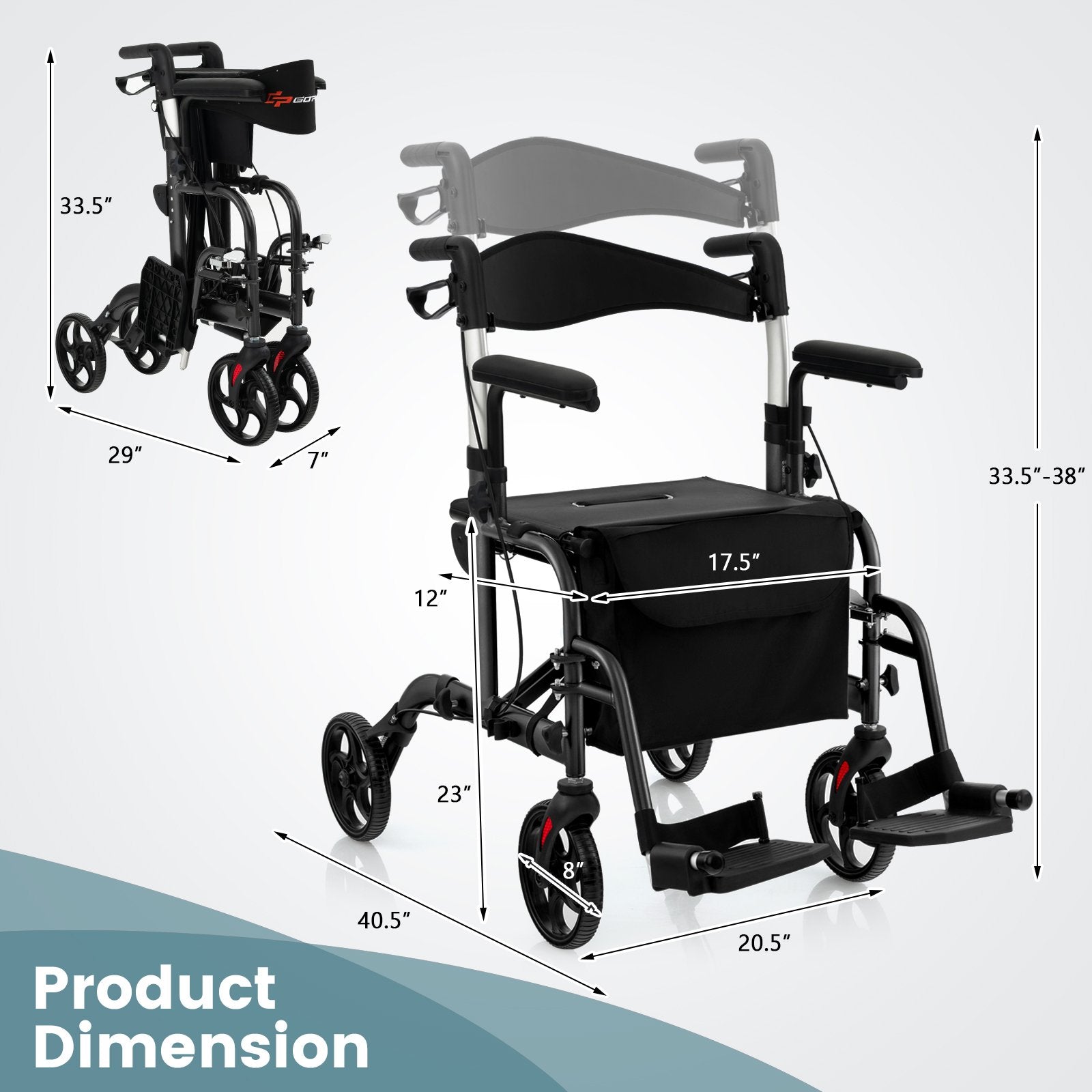 Folding Rollator Walker with Seat and Wheels Supports up to 300 lbs, Black Walkers & Rollators   at Gallery Canada