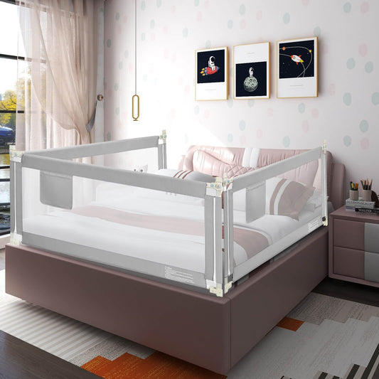 76.8 Inch Baby Bed Rail with Double Safety Child Lock, Gray Bed Rails   at Gallery Canada