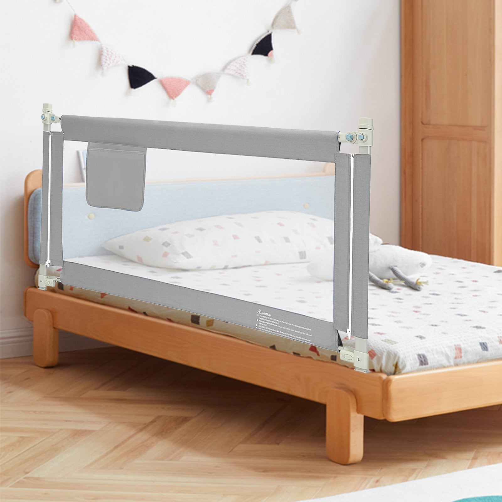 57 Inch Toddlers Vertical Lifting Baby Bed Rail Guard with Lock, Gray Bed Rails   at Gallery Canada