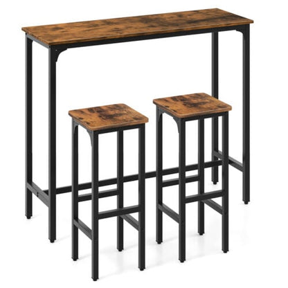 3 Pieces Industrial Bar Table and Chairs Set with Metal Frame, Rustic Brown - Gallery Canada