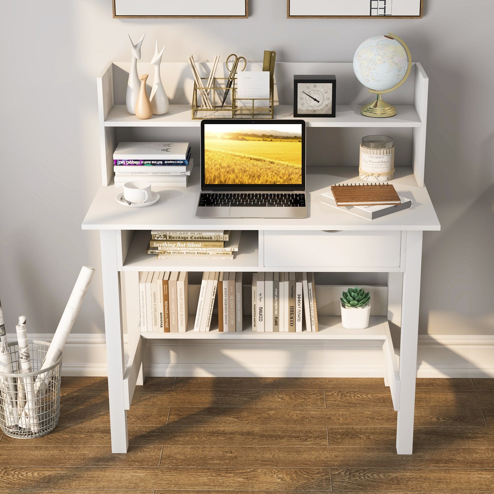 Home Office Computer Desk with Storage Shelves and Drawer Ideal for Working and Studying Computer Desks   at Gallery Canada