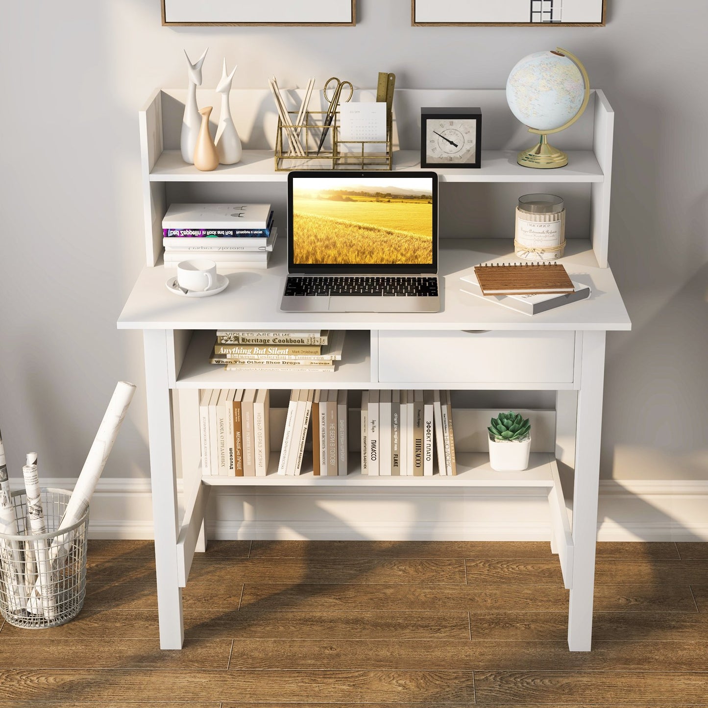 Home Office Computer Desk with Storage Shelves and Drawer Ideal for Working and Studying - Gallery Canada