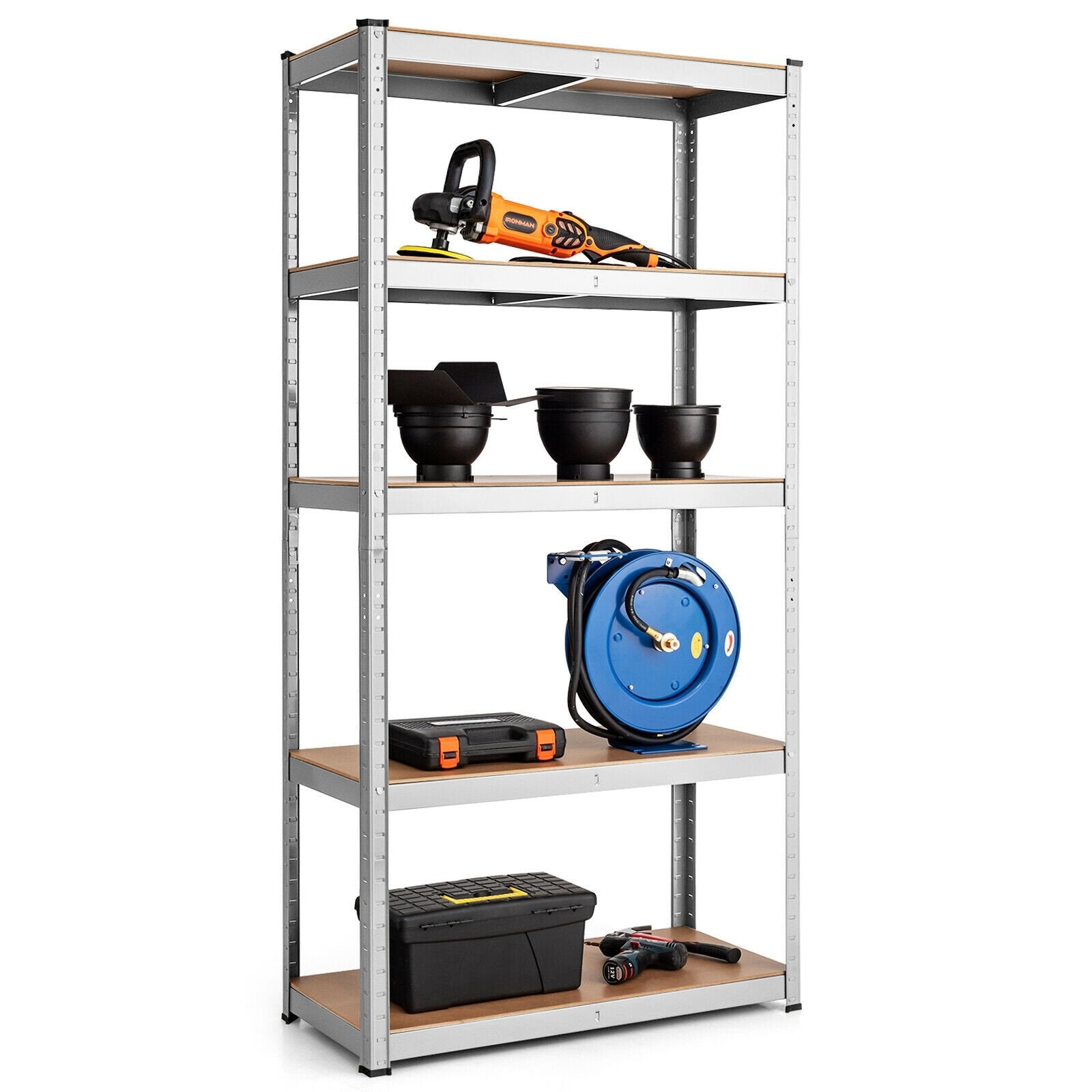 35.5 x 71 Inch Adjustable 5-Layer 2000 lbs Capacity Tool Shelf, Silver Garages   at Gallery Canada