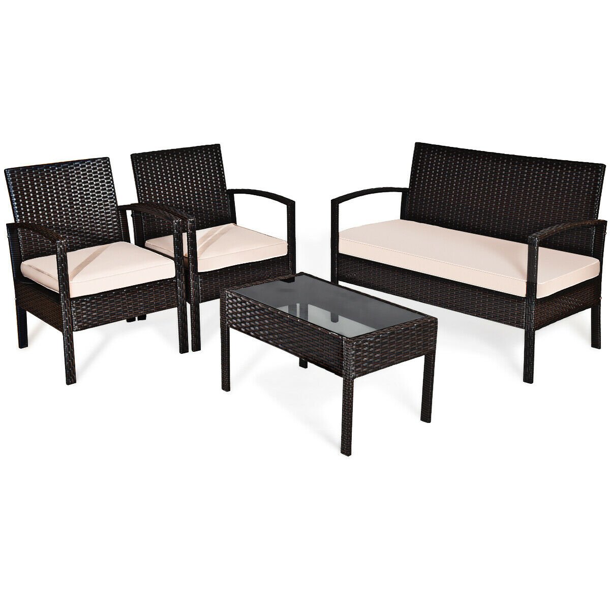 4 Pieces Patio Ratten Conversation Set with Loveseat Sofas and Coffee Table, Multicolor Patio Conversation Sets   at Gallery Canada