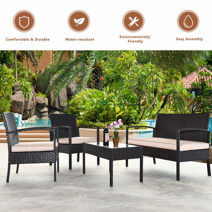 4 Pieces Patio Ratten Conversation Set with Loveseat Sofas and Coffee Table, Multicolor Patio Conversation Sets   at Gallery Canada