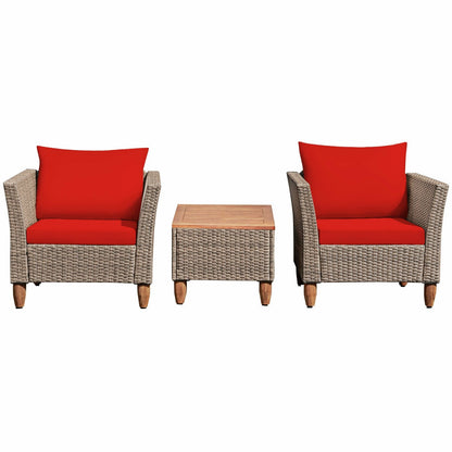 3 Pieces Patio Rattan Furniture Set with Washable Cushion for Yard Porch, Red Patio Conversation Sets   at Gallery Canada