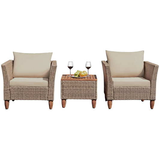 3 Pieces Patio Rattan Furniture Set with Washable Cushion for Yard Porch, Beige Patio Conversation Sets   at Gallery Canada