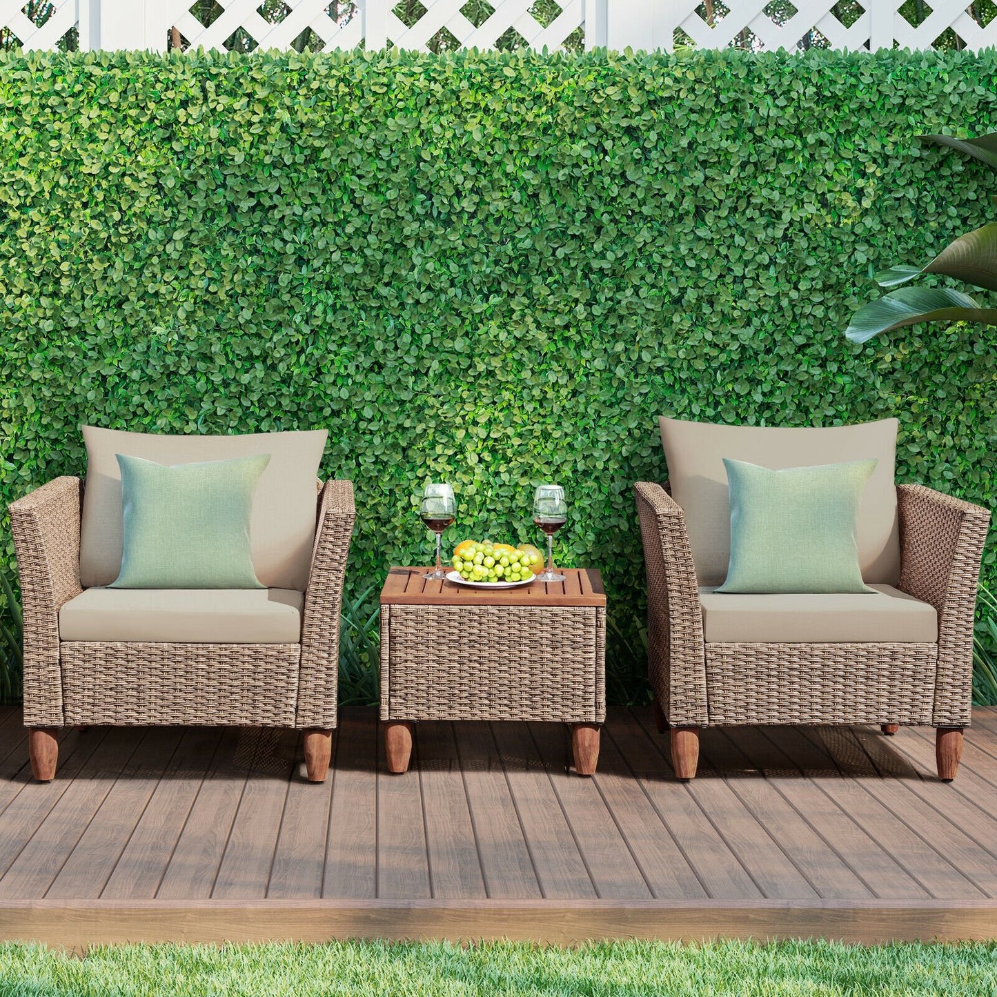 3 Pieces Patio Rattan Furniture Set with Washable Cushion for Yard Porch, Beige Patio Conversation Sets   at Gallery Canada