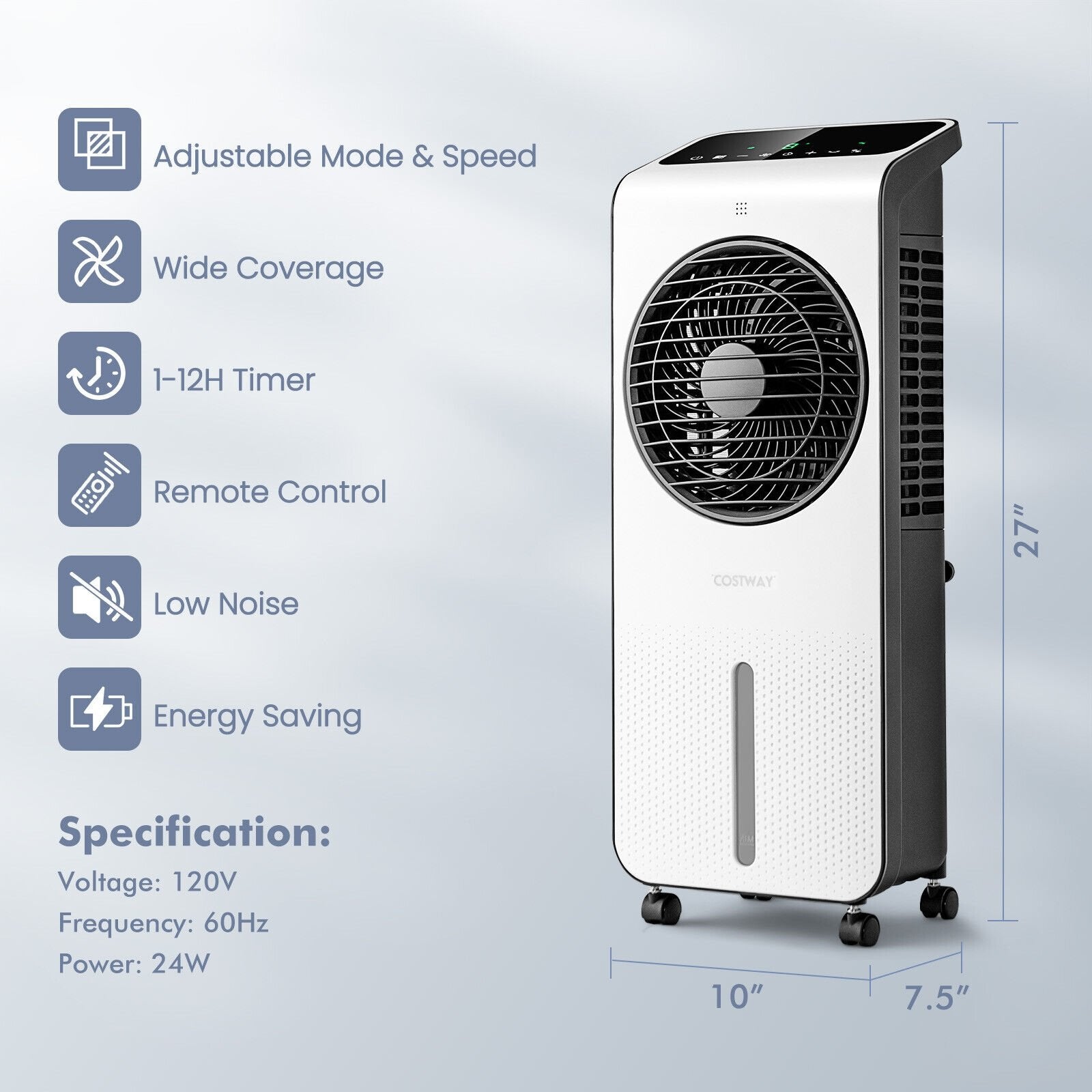 3-in-1 Evaporative Air Cooler with 12H Timer Remote, White Air Coolers   at Gallery Canada