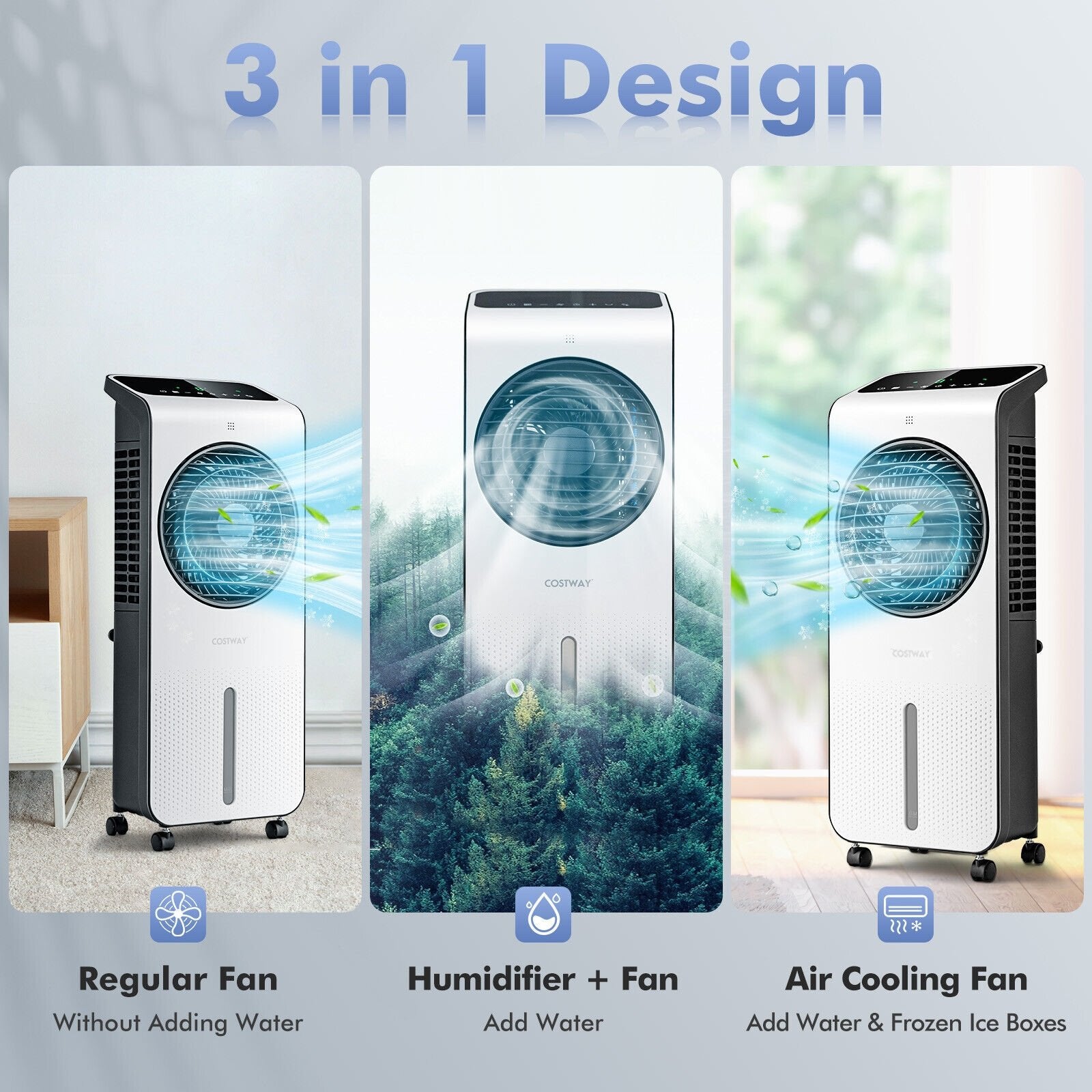 3-in-1 Evaporative Air Cooler with 12H Timer Remote, White Air Coolers   at Gallery Canada