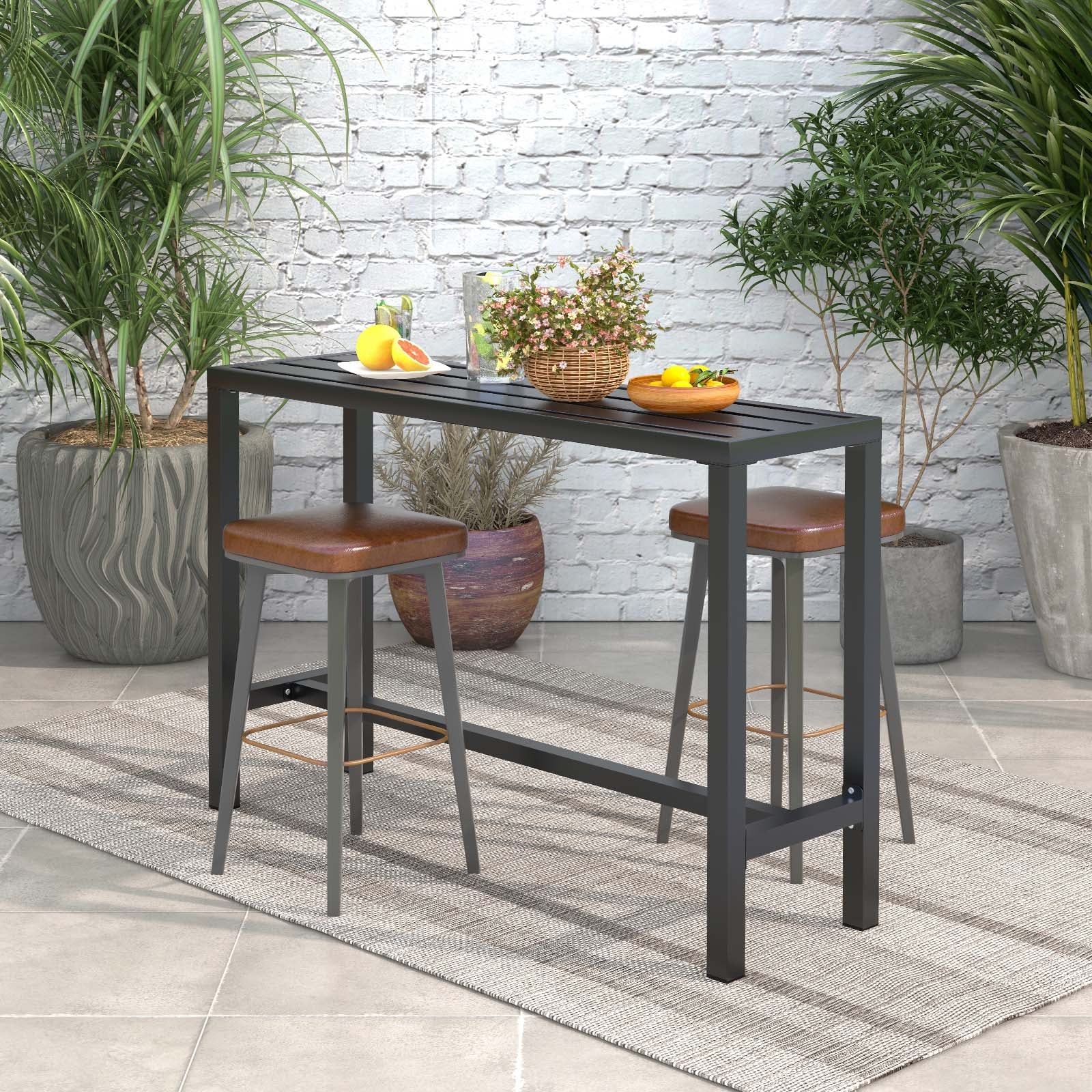 48/55 Inch Outdoor Bar Table with Waterproof Top and Heavy-duty Metal Frame-L, Black Patio Dining Tables   at Gallery Canada