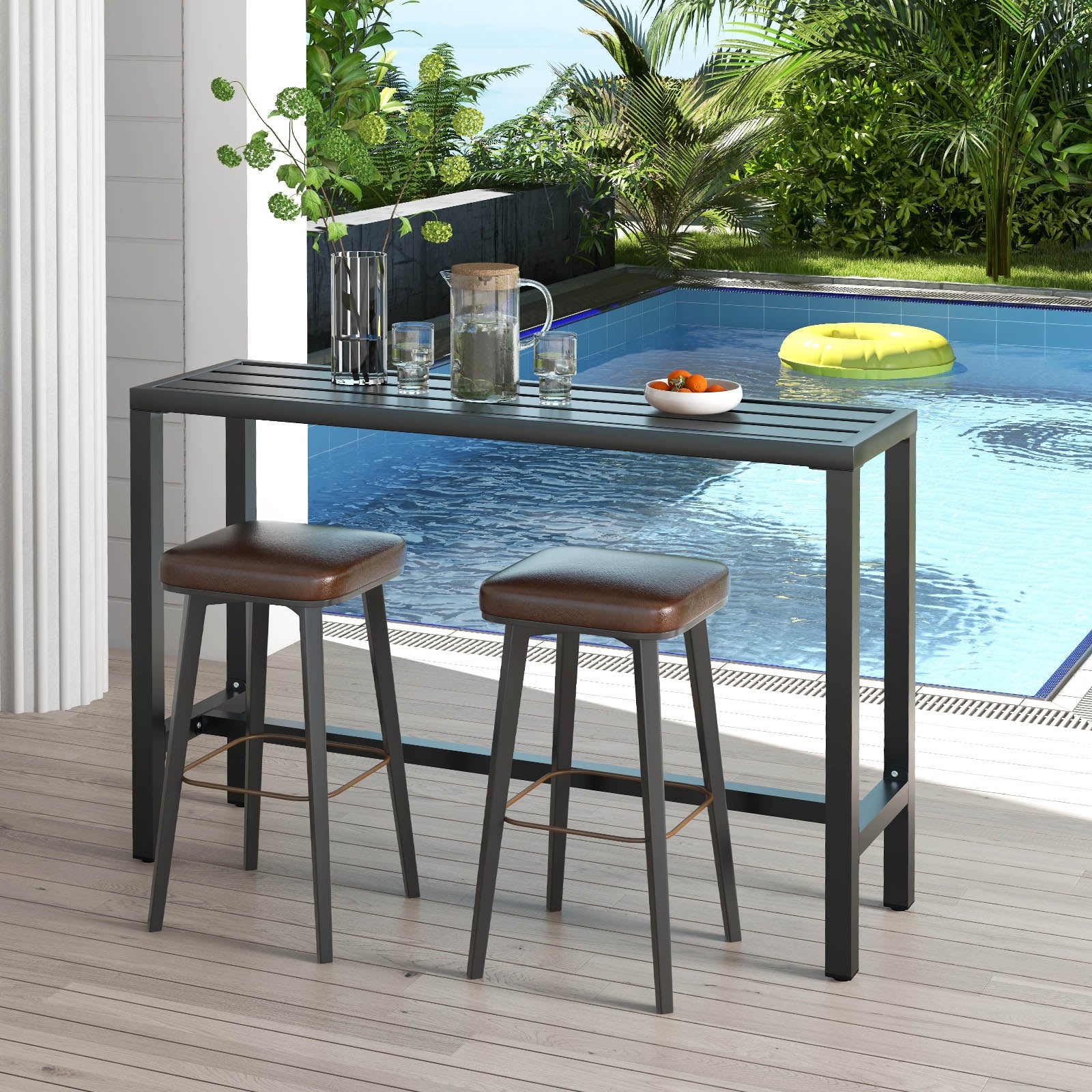 48/55 Inch Outdoor Bar Table with Waterproof Top and Heavy-duty Metal Frame-L, Black Patio Dining Tables   at Gallery Canada