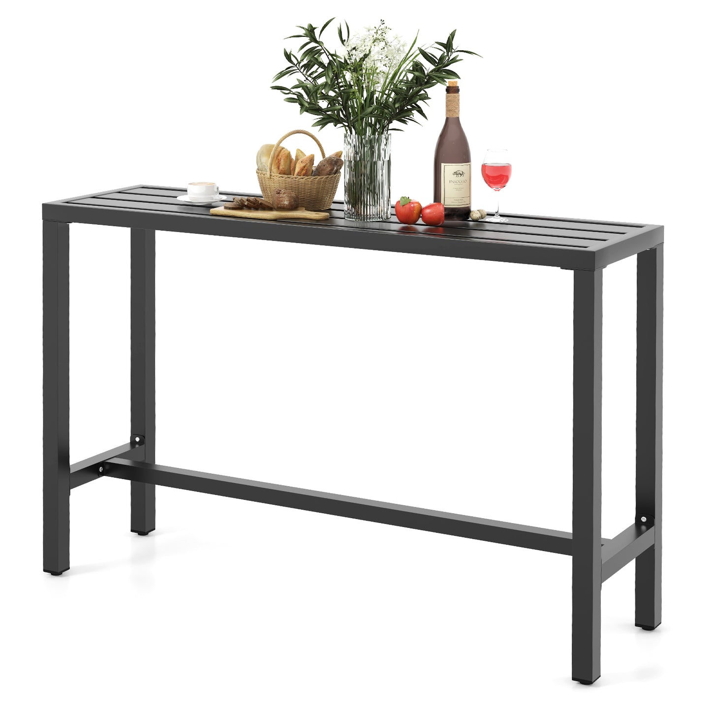 48/55 Inch Outdoor Bar Table with Waterproof Top and Heavy-duty Metal Frame-L, Black Patio Dining Tables   at Gallery Canada