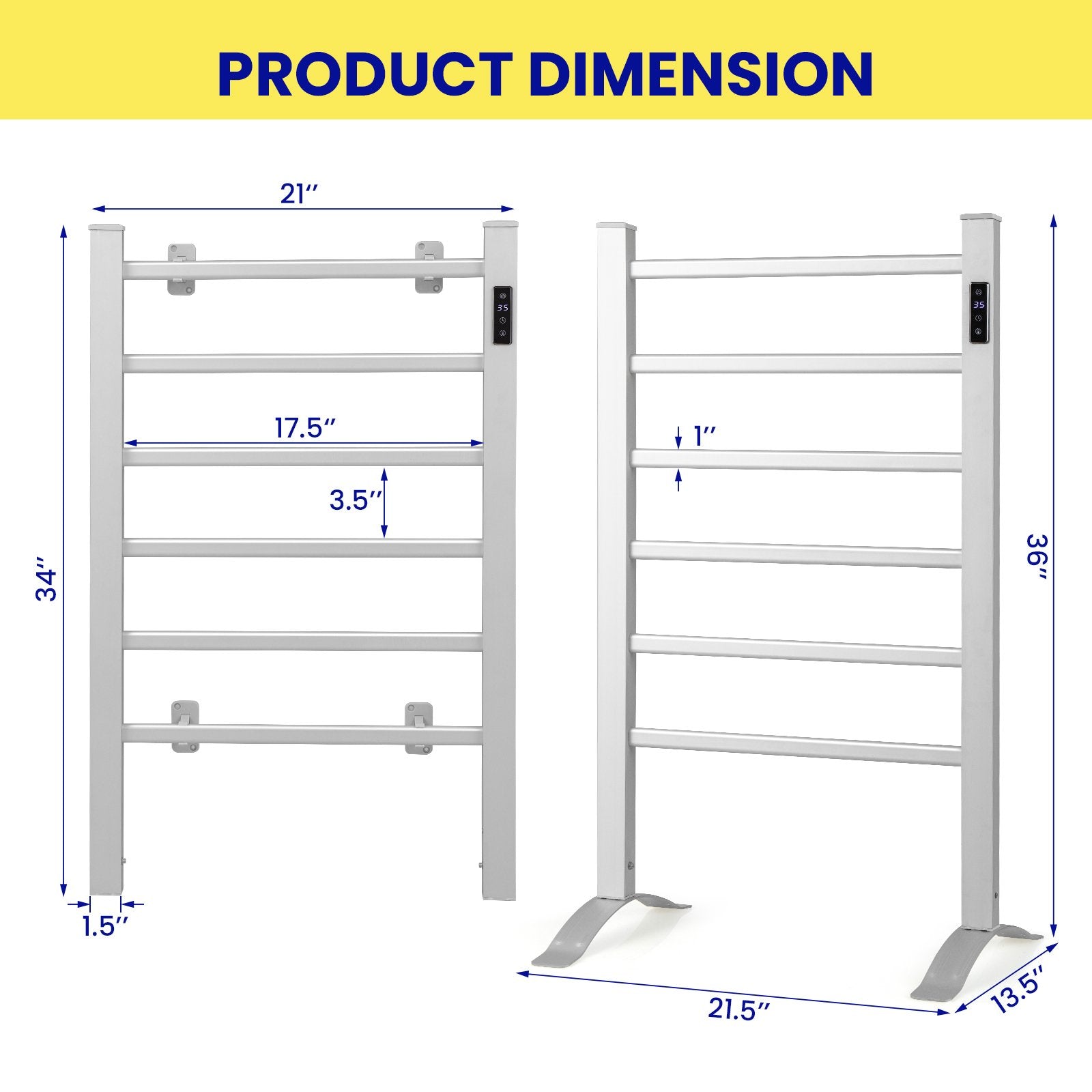 Freestanding and Wall-mounted 6 Bars Towel Warmer with Timer and LED Display Towel Racks at Gallery Canada
