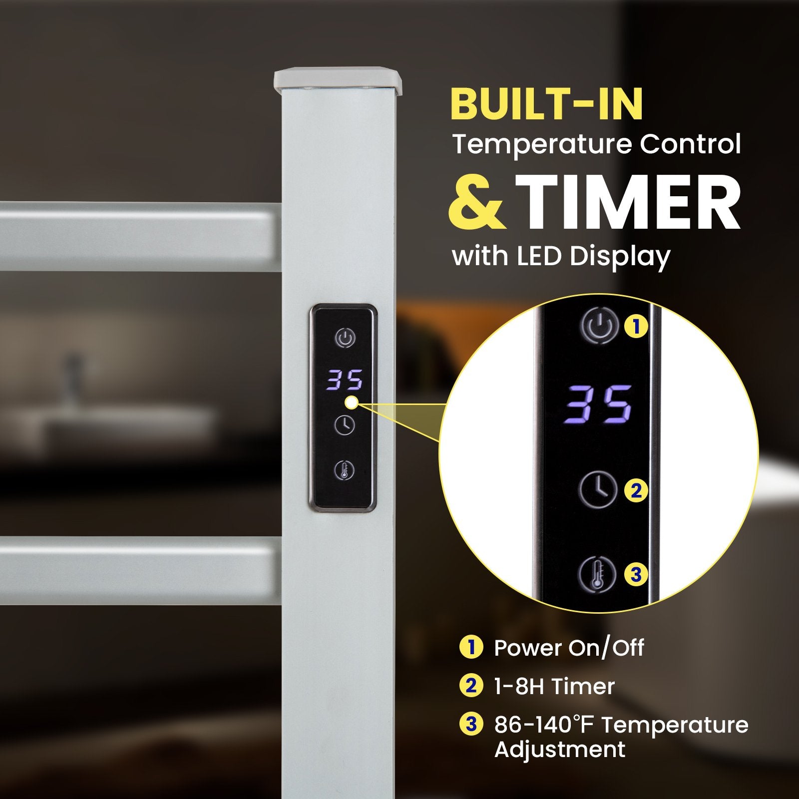 Freestanding and Wall-mounted 6 Bars Towel Warmer with Timer and LED Display Towel Racks at Gallery Canada