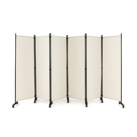 6 Panel 5.7 Feet Tall Rolling Room Divider on Wheels, White - Gallery Canada