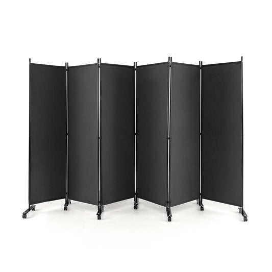 6 Panel 5.7 Feet Tall Rolling Room Divider on Wheels, Gray Room Dividers   at Gallery Canada