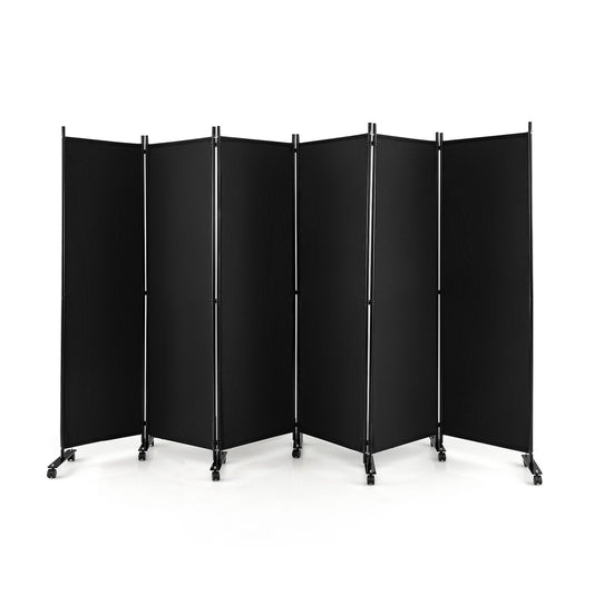 6 Panel 5.7 Feet Tall Rolling Room Divider on Wheels, Black - Gallery Canada