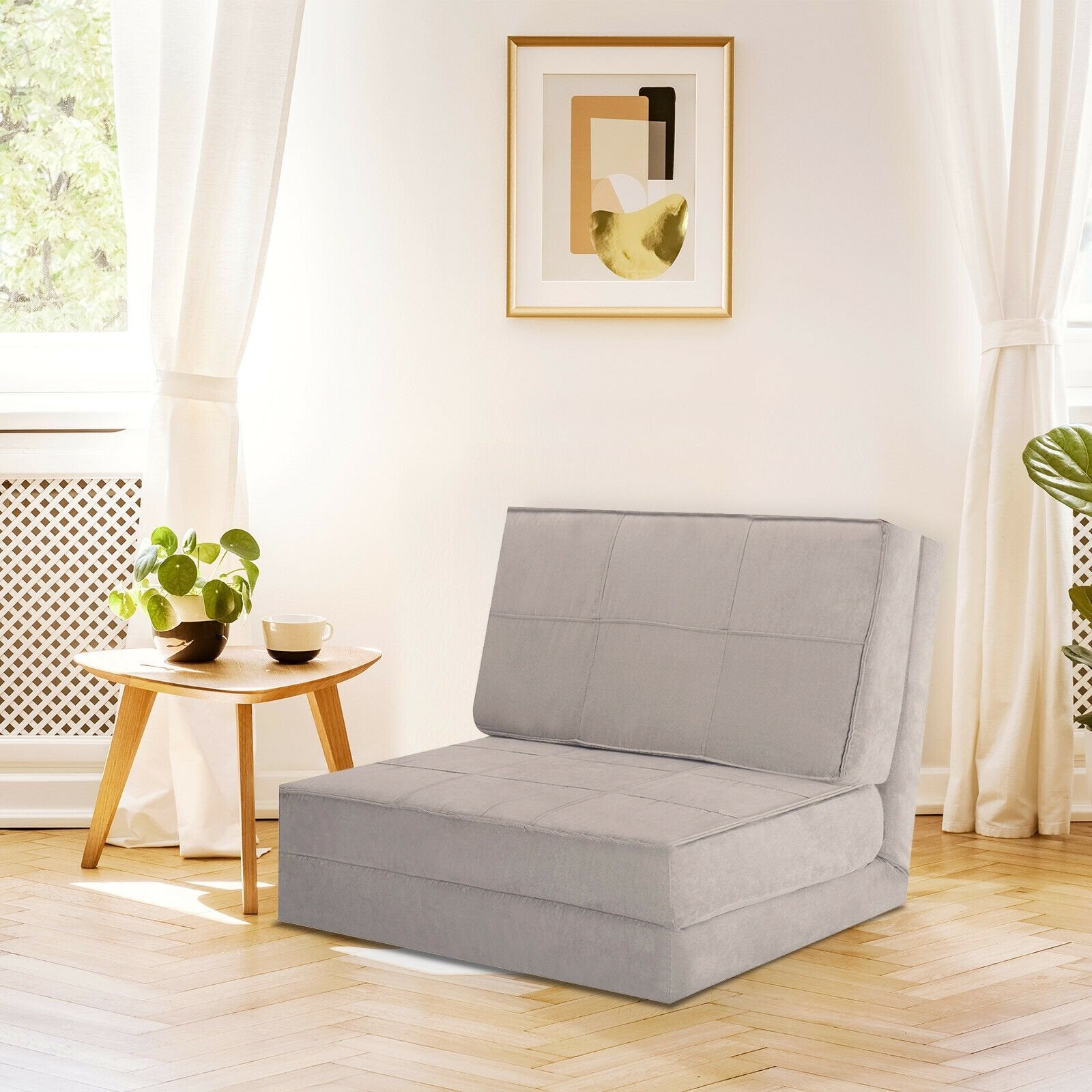 Convertible Lounger Folding Sofa Sleeper Bed, Gray Floor Chairs   at Gallery Canada