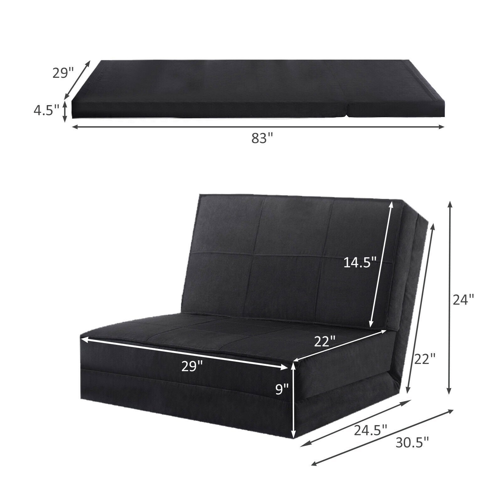 Convertible Lounger Folding Sofa Sleeper Bed, Black Floor Chairs   at Gallery Canada