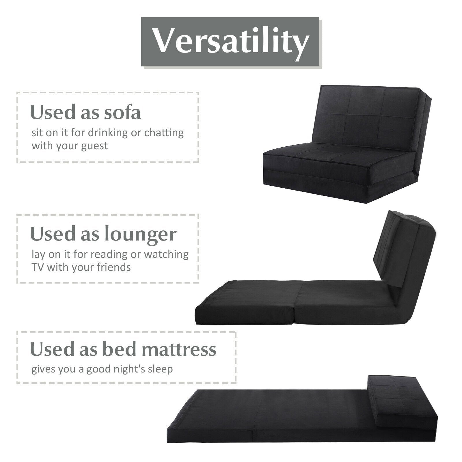 Convertible Lounger Folding Sofa Sleeper Bed, Black Floor Chairs   at Gallery Canada