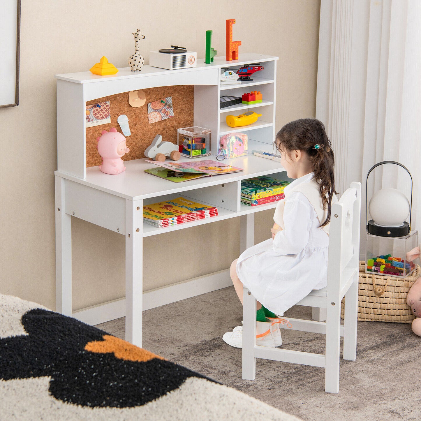 Kids Desk and Chair Set with Hutch and Bulletin Board for 3+ Kids, White Kids Table & Chair Sets   at Gallery Canada