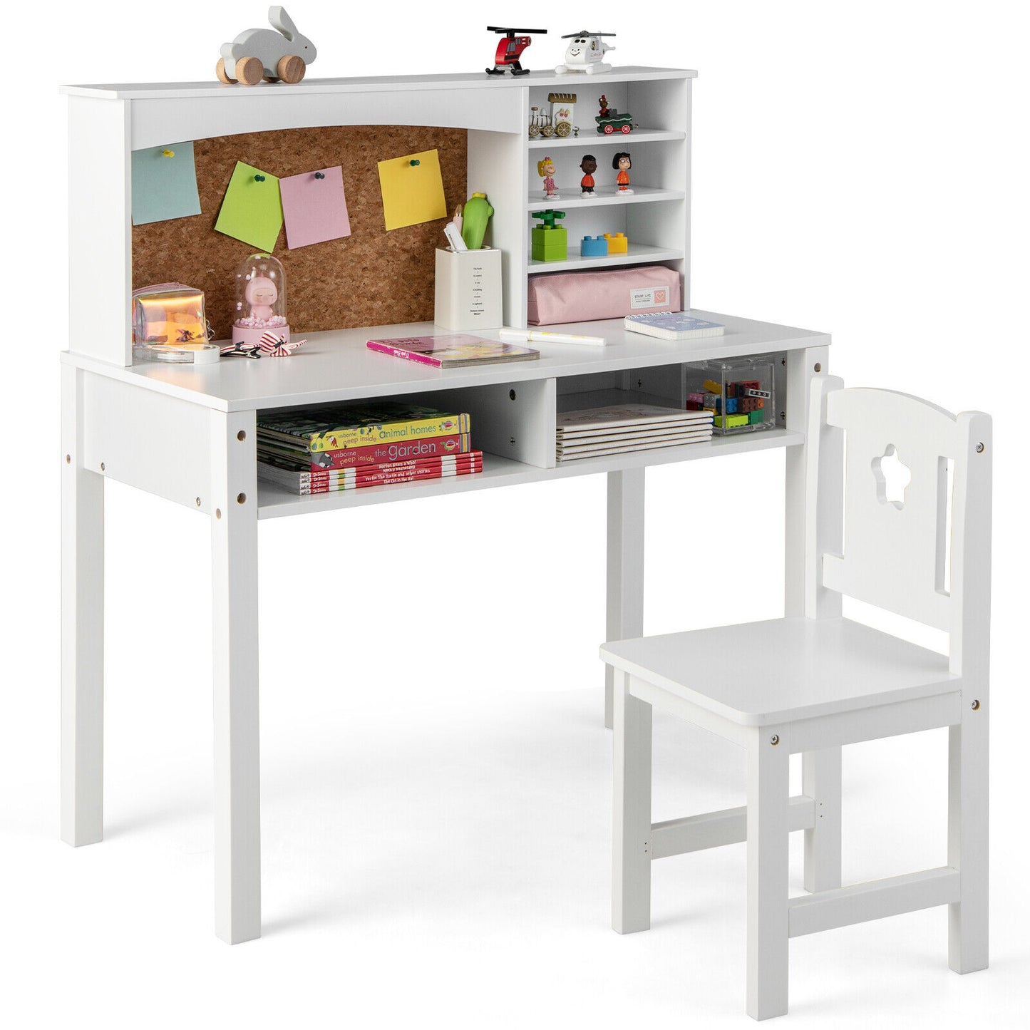 Kids Desk and Chair Set with Hutch and Bulletin Board for 3+ Kids, White Kids Table & Chair Sets White  at Gallery Canada