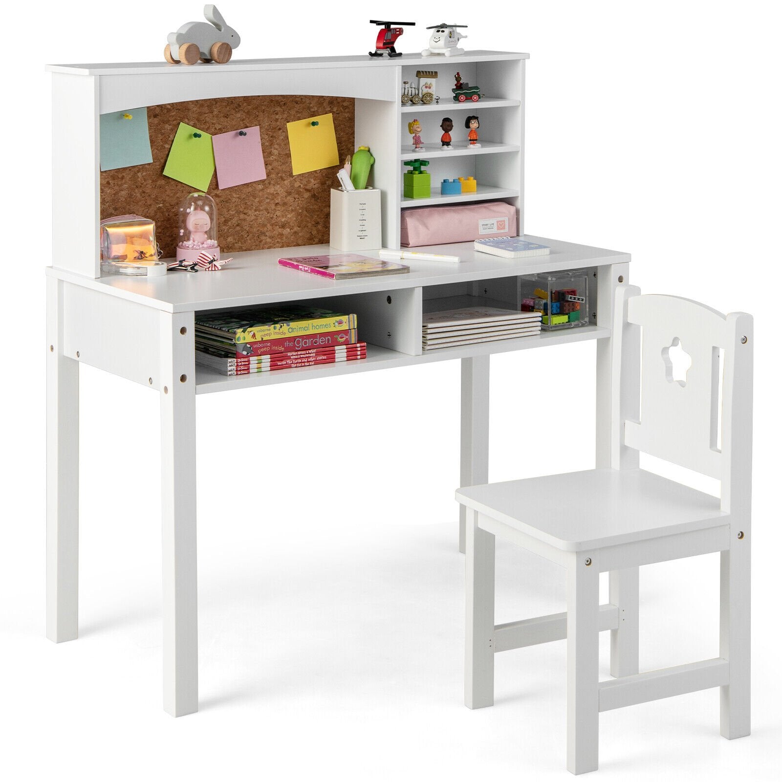 Kids Desk and Chair Set with Hutch and Bulletin Board for 3+ Kids, White Kids Table & Chair Sets White at Gallery Canada