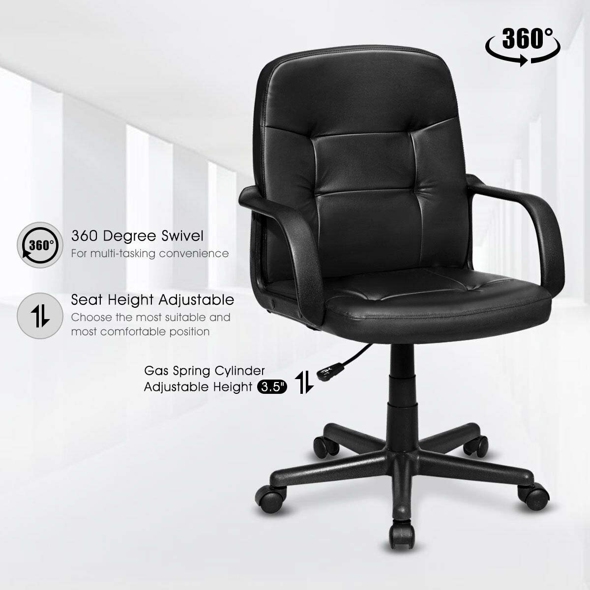 Ergonomic Office Chair with 360-degree Wheels, Black Executive Chairs   at Gallery Canada