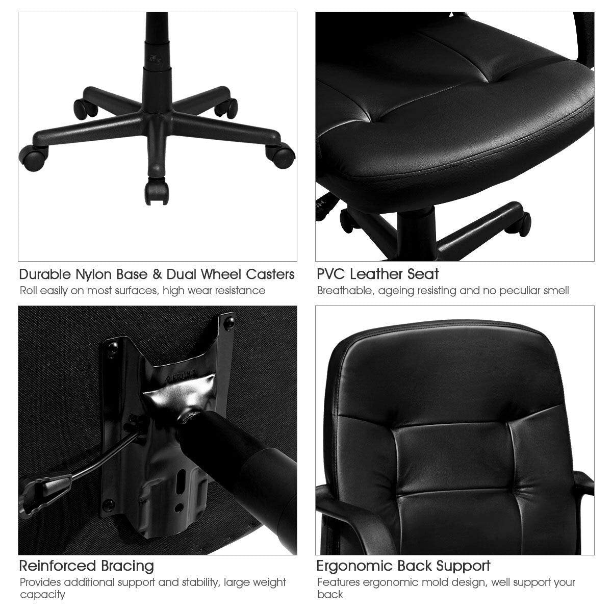 Ergonomic Office Chair with 360-degree Wheels, Black Executive Chairs   at Gallery Canada