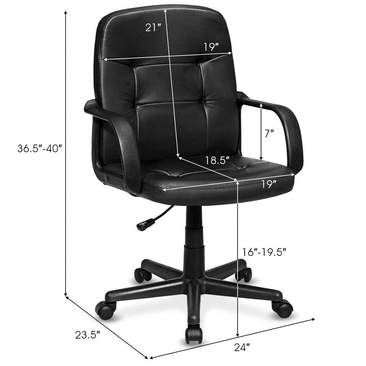 Ergonomic Office Chair with 360-degree Wheels, Black Executive Chairs   at Gallery Canada