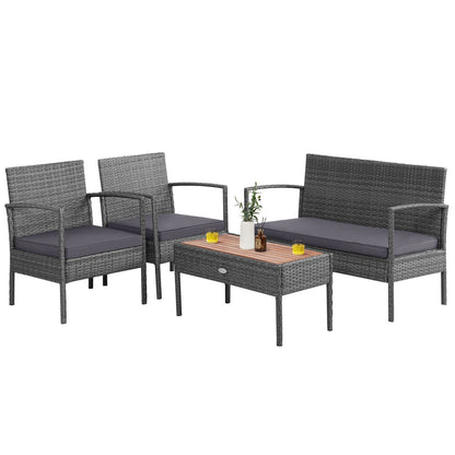 4 Pieces Rattan Patio Conversation Furniture Set with Acacia Wood Tabletop, Gray Patio Conversation Sets   at Gallery Canada