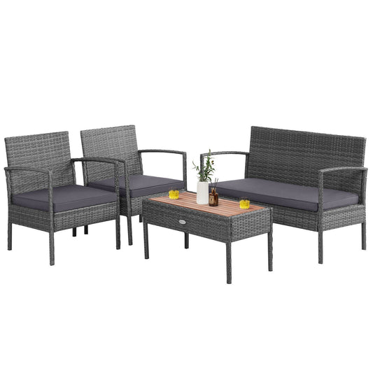 4 Pieces Rattan Patio Conversation Furniture Set with Acacia Wood Tabletop, Gray Patio Conversation Sets   at Gallery Canada