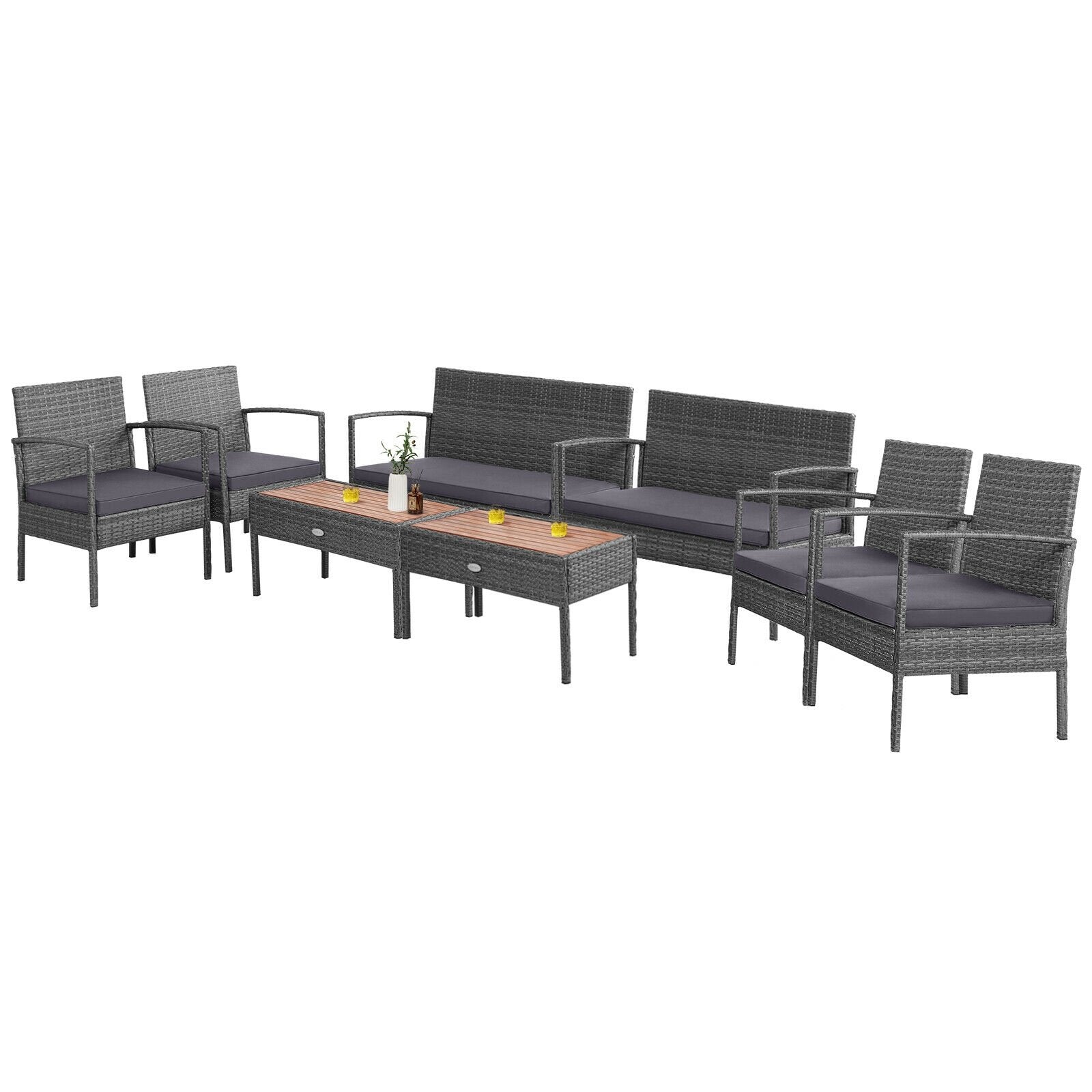 4 Pieces Rattan Patio Conversation Furniture Set with Acacia Wood Tabletop, Gray Patio Conversation Sets   at Gallery Canada