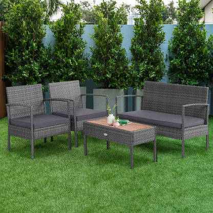 4 Pieces Rattan Patio Conversation Furniture Set with Acacia Wood Tabletop, Gray Patio Conversation Sets   at Gallery Canada