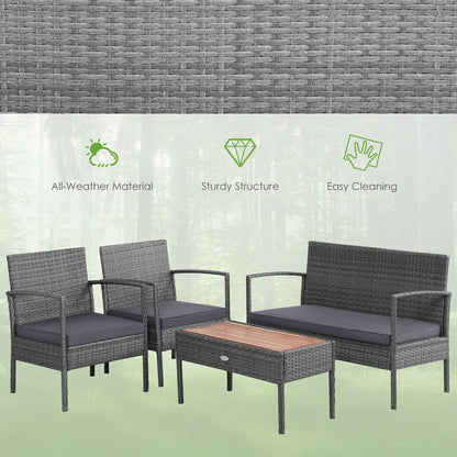 4 Pieces Rattan Patio Conversation Furniture Set with Acacia Wood Tabletop, Gray Patio Conversation Sets   at Gallery Canada