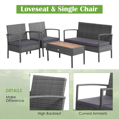 4 Pieces Rattan Patio Conversation Furniture Set with Acacia Wood Tabletop, Gray Patio Conversation Sets   at Gallery Canada