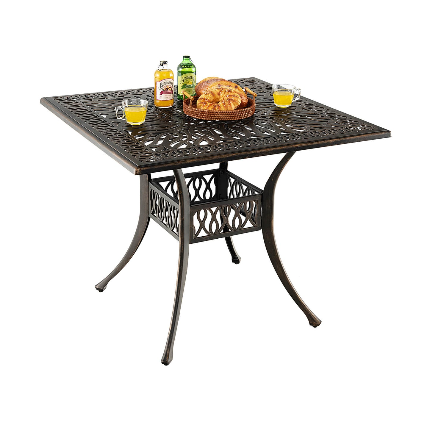 35.4 Inch Aluminum Patio Square Dining Table with Umbrella Hole, Bronze Patio Dining Tables   at Gallery Canada