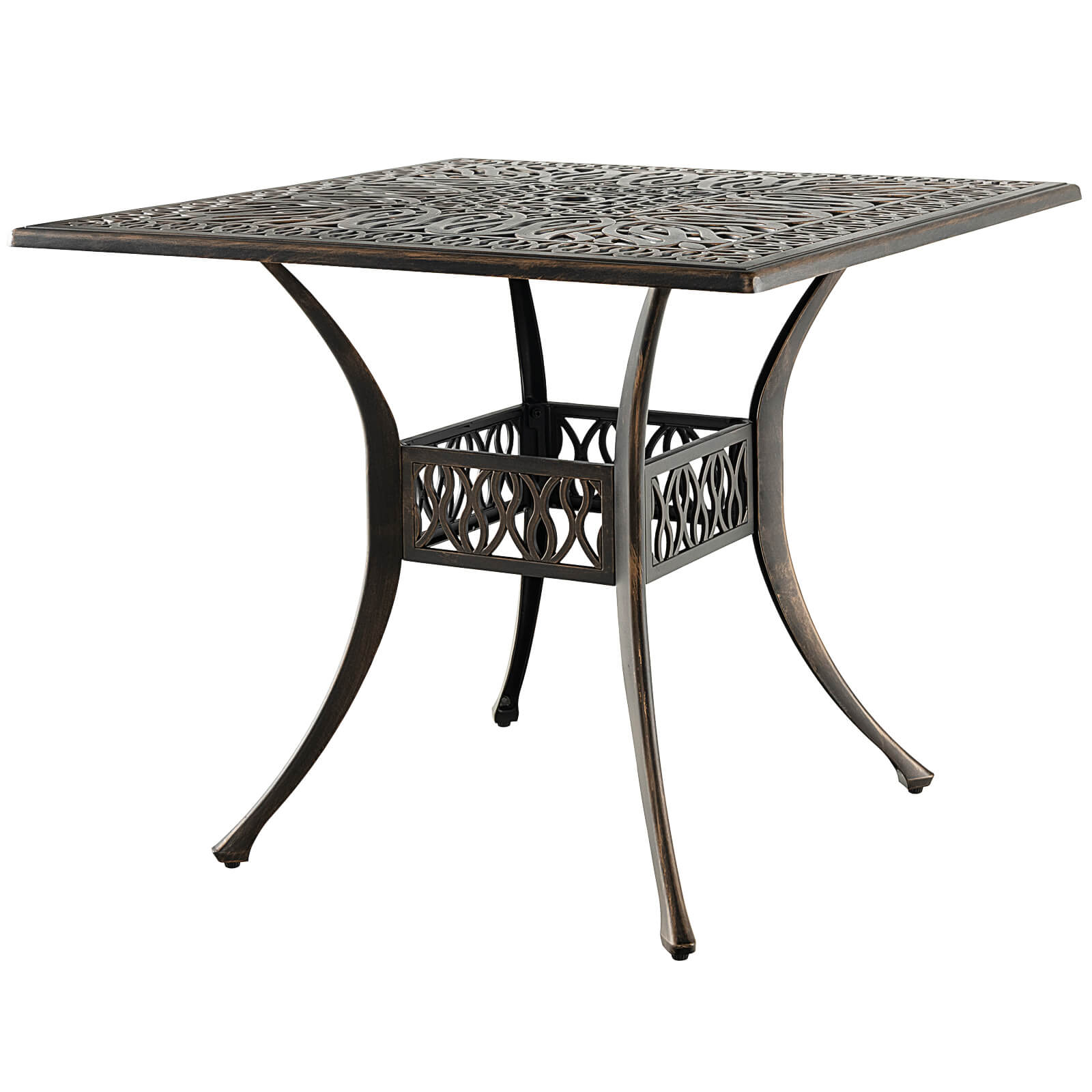 35.4 Inch Aluminum Patio Square Dining Table with Umbrella Hole, Bronze Patio Dining Tables   at Gallery Canada