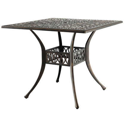 35.4 Inch Aluminum Patio Square Dining Table with Umbrella Hole, Bronze Patio Dining Tables   at Gallery Canada