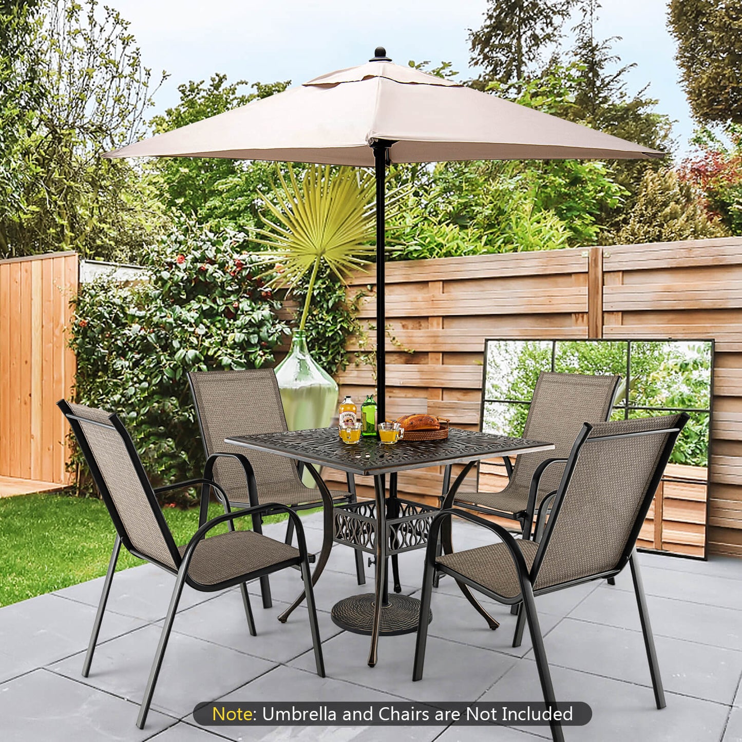 35.4 Inch Aluminum Patio Square Dining Table with Umbrella Hole, Bronze Patio Dining Tables   at Gallery Canada