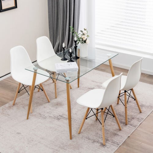 5 Pieces Rectangle Dining Table Set with 51 Inch Glass Tabletop, White