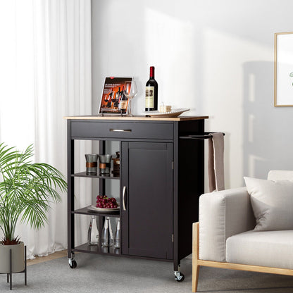 Mobile Kitchen Island Cart with Rubber Wood Top, Brown Kitchen Islands & Carts   at Gallery Canada