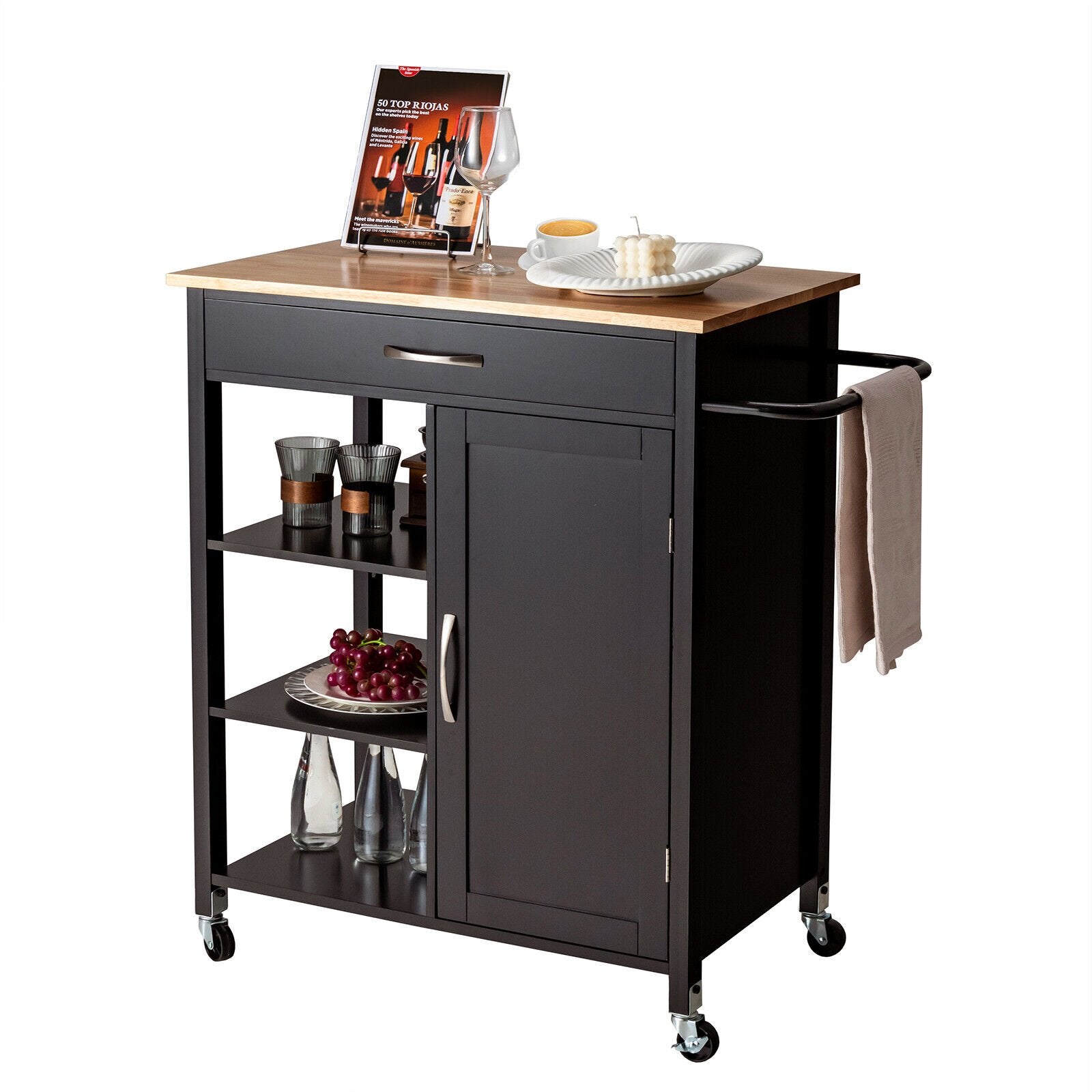 Mobile Kitchen Island Cart with Rubber Wood Top, Brown Kitchen Islands & Carts   at Gallery Canada