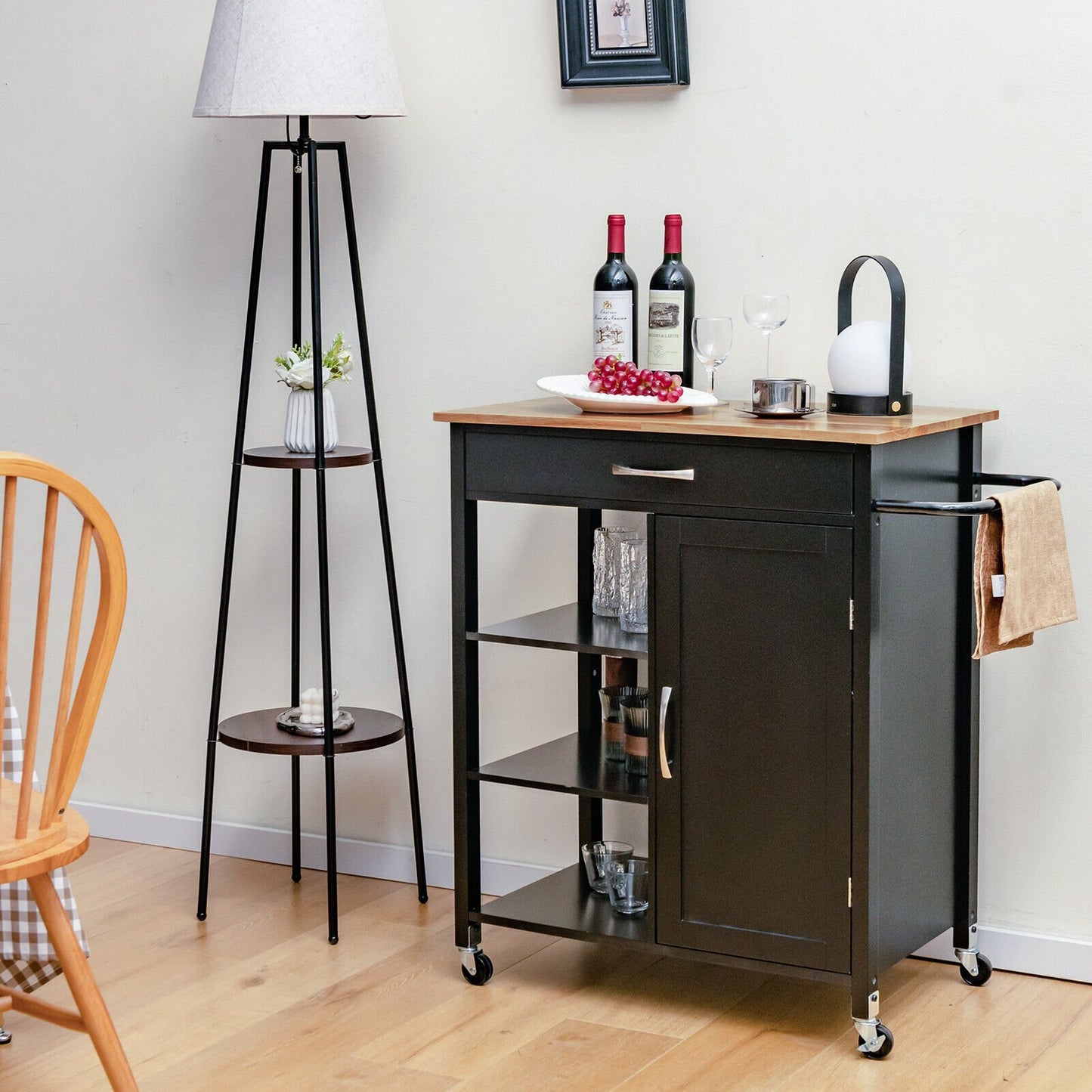 Mobile Kitchen Island Cart with Rubber Wood Top, Black - Gallery Canada