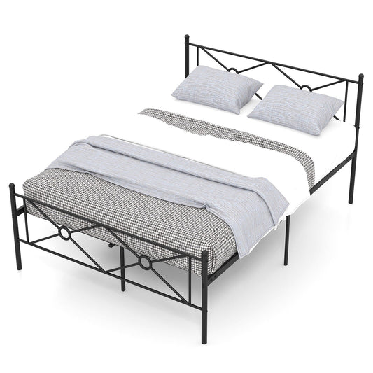 Full/Queen Size Metal Platform Bed Frame with Headboard and Footboard-Full Size, Black - Gallery Canada