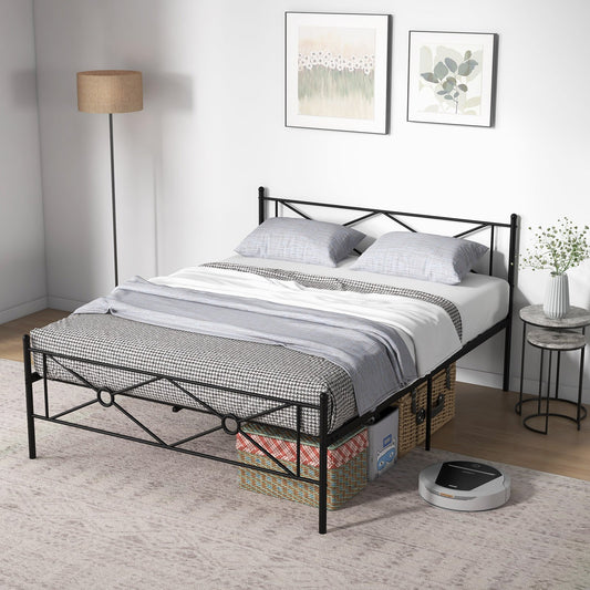 Full/Queen Size Metal Platform Bed Frame with Headboard and Footboard-Queen Size, Black - Gallery Canada