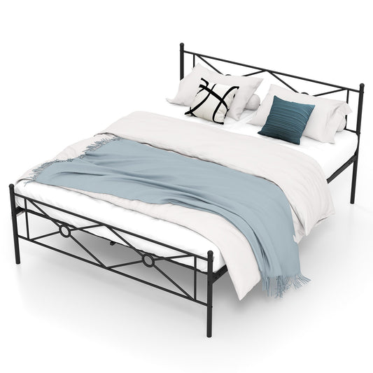 Full/Queen Size Metal Platform Bed Frame with Headboard and Footboard-Queen Size, Black - Gallery Canada
