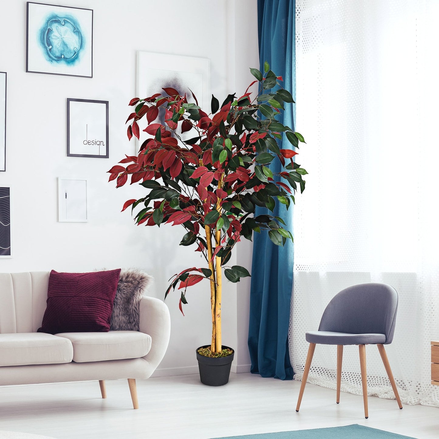 4 Feet Tall Artificial Ficus Tree with Nursery Pot, Red Faux Plants   at Gallery Canada